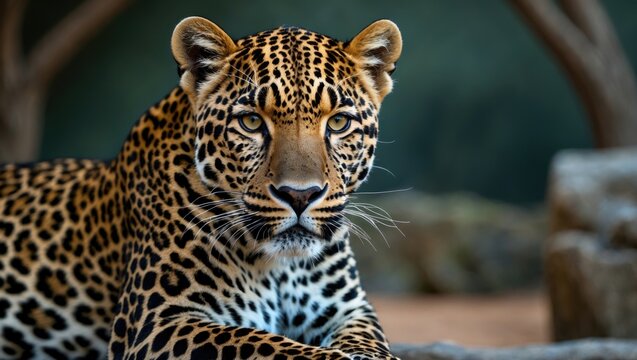 African leopard displayed in a zoo