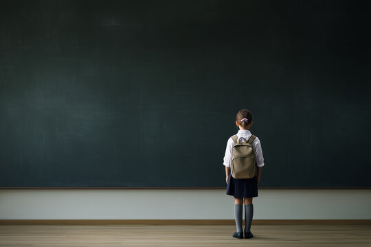 Student in School Uniform Standing in Front of Blackboard