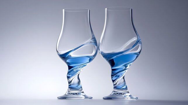 Elegant Twisted Glasses with Blue Liquid for Modern Decor