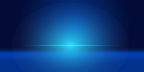 Studio background dark blue gradient neon light glowing bright floor and wall, empty room interior for display product in night tone and shiny surface for car, motorcycle, modern technology.