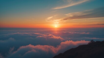 Fototapeta premium Sunshine streaming through sunset sky with orange and golden tones on an autumn day