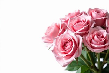 A cluster of blush pink roses isolated on white, bloom, anniversary