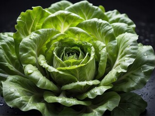 Obraz premium close-up image of a beautiful lettuce vegetable with water droplets