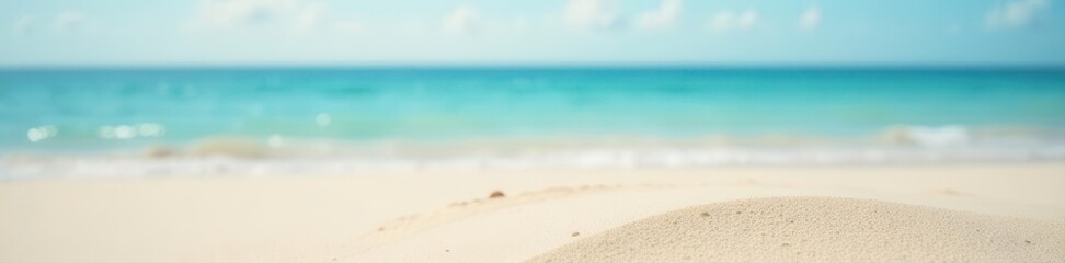 Blurred ocean & sand, beige blue gradient backdrop, sky, beige, nature