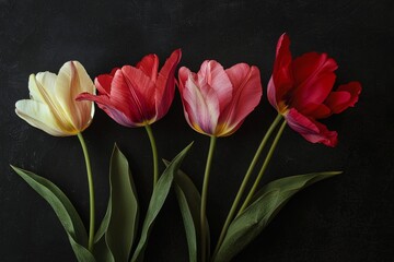 Fototapeta premium Radiant colors of tulip flowers on a bright day.