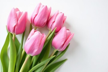 Fototapeta premium Close-up of several pink tulips on pure white , detail, flower