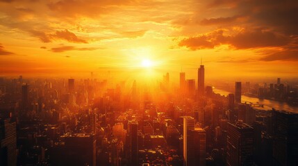 Fototapeta premium Metropolitan skyline bathed in the golden glow of a mesmerizing sunset creating an urban dreamscape