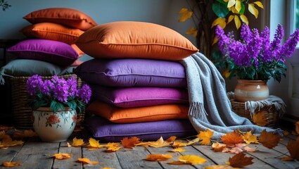 Warm and lively cushions with floral accents for a comfortable home setting