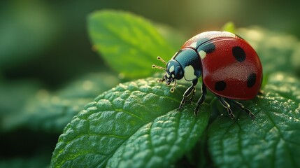 Ladybug on green leaves