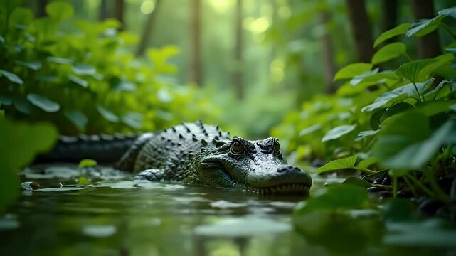Crocodile in marsh sunlight