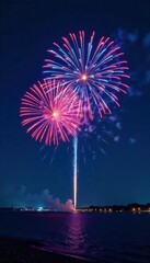 Deep blue fireworks burst against a midnight sky , universe, fantasy