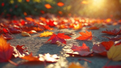 The delicate sound of leaves crunching underfoot recalls memories of brisk days, with the golden sunlight casting a warm, magical glow over the landscape.