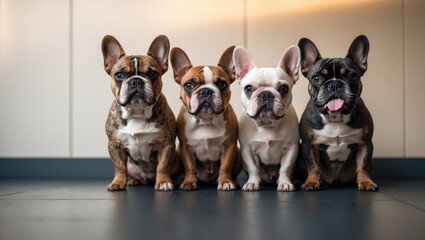 French bulldogs eager for the command to eat