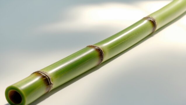 Bamboo stick of considerable length isolated on plain backdrop