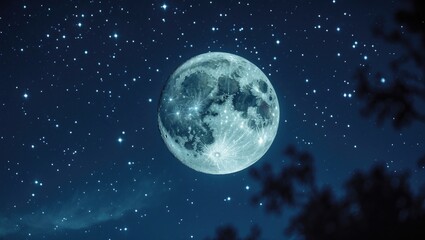 Naklejka premium An astronomical photograph of the summer night sky featuring the moon in gentle selective focus