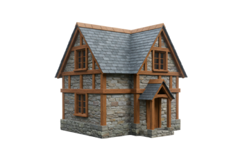 石造りの可愛らしい家 暖色系の光が優しく包む