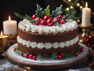Christmas cake embellished with seasonal decorations