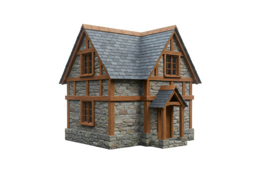 石造りの可愛らしい家 暖色系の光が優しく包む