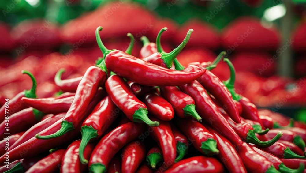 Poster texture background of chilli peppers pattern. close-up view. landscape orientation. chilli peppers b