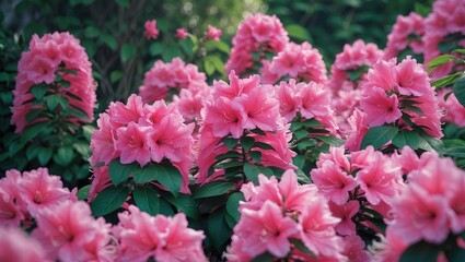 Blooming pink azalea flowers in the garden