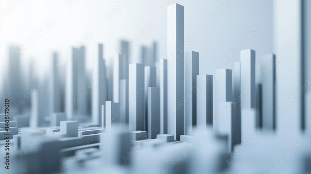 Leinwandbilder a minimalist bar chart with smooth, matte-finished bars arranged in descending order, with soft shad