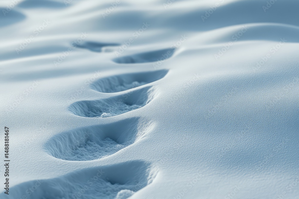 Aufkleber a path of footprints makes its way across the soft and pristine blanket of untouched snow.