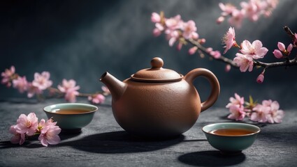 Fototapeta premium tea service (teapot, cups, and various teas)