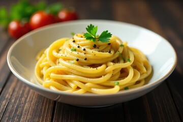 Simple pasta dish, black pepper & parsley garnish, lunch, spring