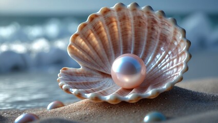 Beachside shell showcasing a luminous pearl