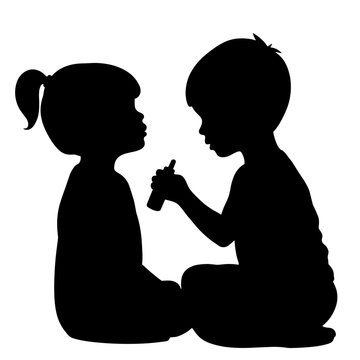 Silhouette of Child Applying Bug Bite Lotion, Black and White, Summer Insect Care Concept