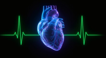 Heart Illustration with Glowing Ekg Signal for Medical and Scientific Use