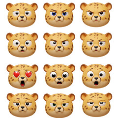 Cartoon cheetah faces various emotions collection