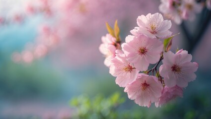 Close-up shot of double blooming cherry blossoms