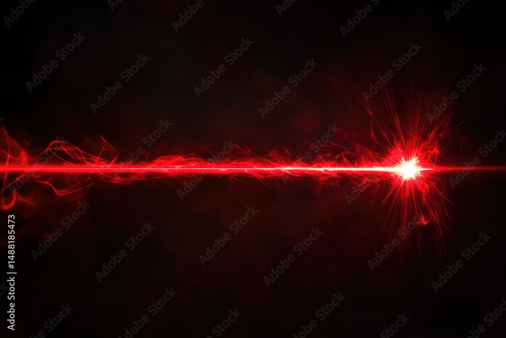 Aufkleber a brilliant red energy beam shoots across a dark background, radiating light and intricate, wispy pa
