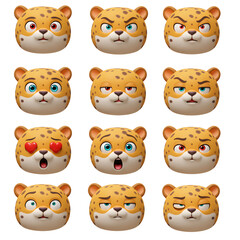 Cartoon cheetah heads displaying various emotions