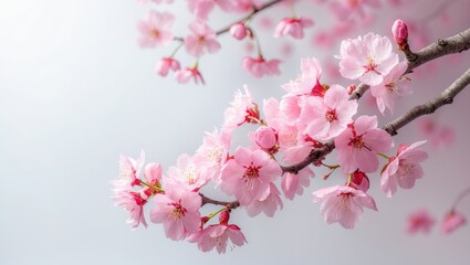 Fototapeta premium Pink cherry blossom in a secluded location with open copy space.