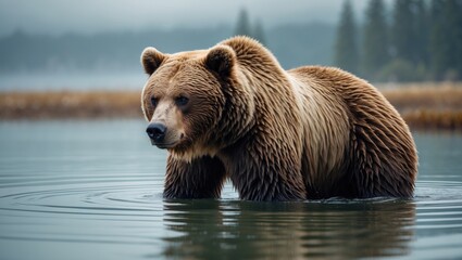 Fototapeta premium Grizzly Bear Swimming in the Water