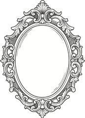 Ornate Oval Frame with Detailed Scrollwork and Elegant Decorative Elements - Line Art Illustration Vector