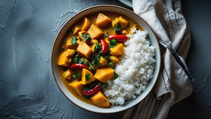 Top View of Cauliflower and Sweet Potato Curry