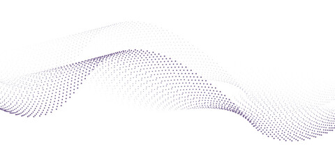 Flowing particles wave pattern colorful gradient blue purple pink isolated on white background. Vector in concept of AI technology, science, music, modern.