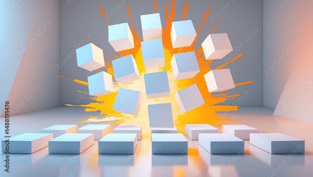 Poster bright space filled with squares and an abstract background