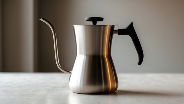 A metal container specifically designed for brewing coffee, featuring a large spout.