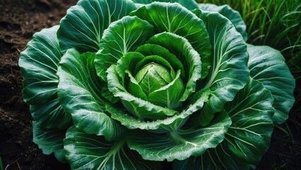 Obraz premium Agricultural scene featuring cabbage field and garden surroundings