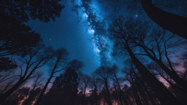 Winter forest under a starry sky