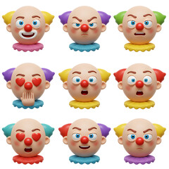 Cartoon clown faces collection various expressions