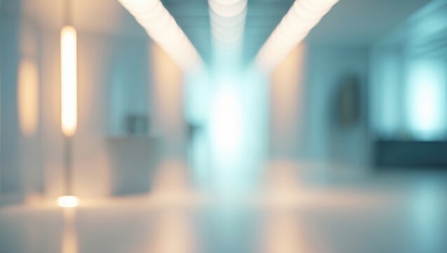 Contemporary blurred home office interior featuring an electronic lamp light for design banners and presentation ideas