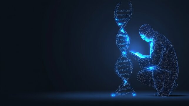 Abstract luminous DNA molecule. Doctor using tablet and check with analysis chromosome DNA genetic - Powered by Adobe