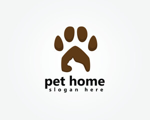 pet house logo, paw shape house with cat shadow logo design inspiration