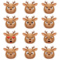 Cartoon deer faces expressions collection