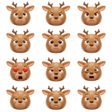 Cartoon deer faces expressions collection